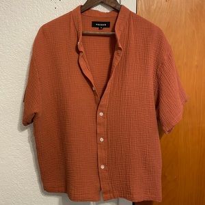 PacSun Crinkled Cloth Band Collar Short Sleeve Button Up Size M